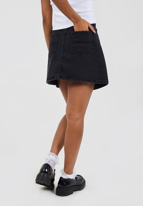 Brave Soul - Ladies Button Down A Line Mini Skirt - Washed Black
