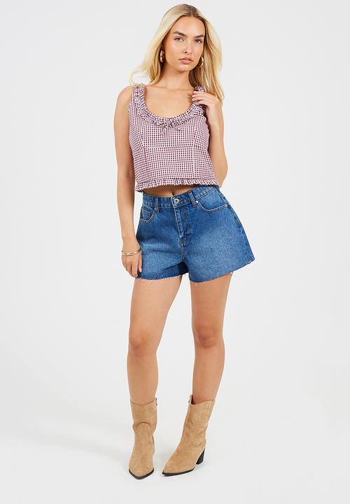 Brave Soul - Ladies Distressed Denim Short - Dark Vintage Blue