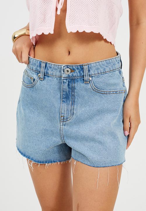 Brave Soul - Ladies Distressed Denim Short - Pale Blue
