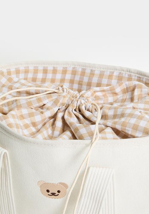 Pop Candy - Canvas teddy bear diaper bag - off white