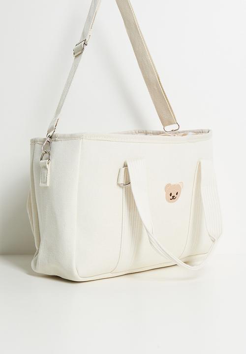Pop Candy - Canvas teddy bear diaper bag - off white