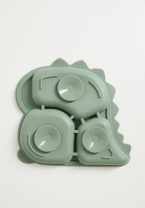 Pop Candy - Dino silicone baby plate - sage green
