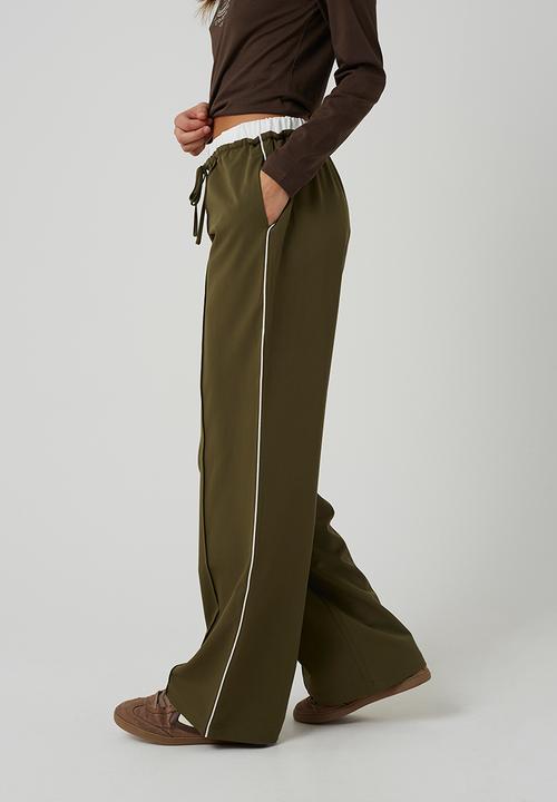 Brave Soul - Ladies Tailored Trouser With Contrast Waistband - Khaki/White