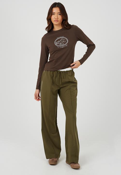 Brave Soul - Ladies Tailored Trouser With Contrast Waistband - Khaki/White
