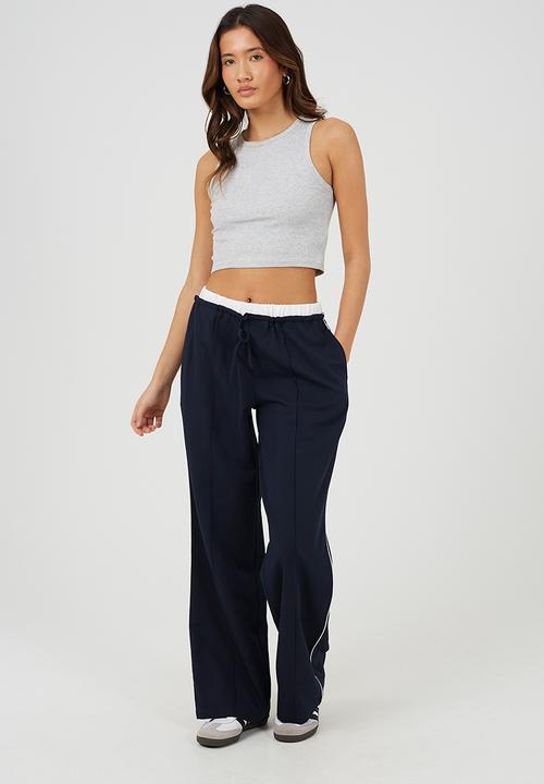 Brave Soul - Ladies Tailored Trouser With Contrast Waistband - Dark Navy/White