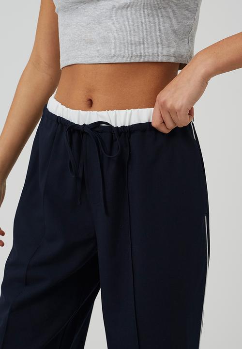 Brave Soul - Ladies Tailored Trouser With Contrast Waistband - Dark Navy/White