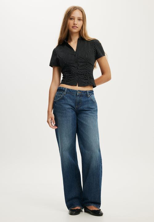 Cotton On - Maya Rouched Shirt - Kylie Black Pinstripe