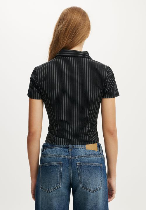 Cotton On - Maya Rouched Shirt - Kylie Black Pinstripe