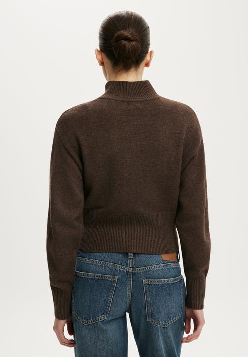 Cotton On - Lotus Cinched Zip Knit - Dark Oak