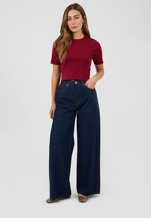 Brave Soul - Ladies Knit Short Sleeves T-Shirt - Cranberry