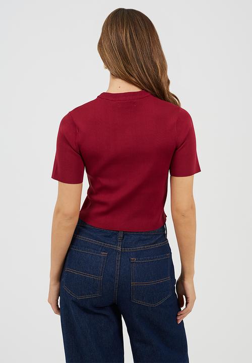 Brave Soul - Ladies Knit Short Sleeves T-Shirt - Cranberry