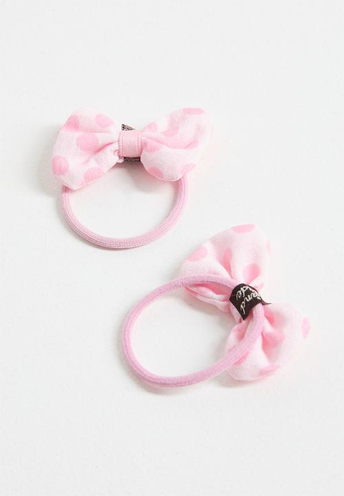 Pop Candy - 2 pc Claire bow hair tie - pink/polka dots