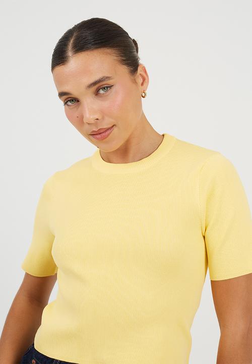 Brave Soul - Ladies Knit Short Sleeves T-Shirt - Lemon