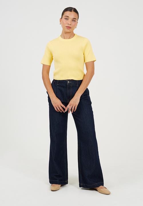 Brave Soul - Ladies Knit Short Sleeves T-Shirt - Lemon
