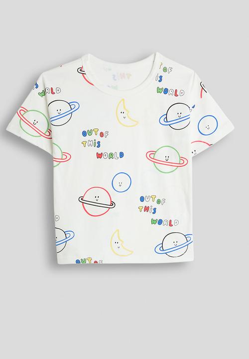Pop Candy - Planet aop tee with plain shorts pj set - white/blue
