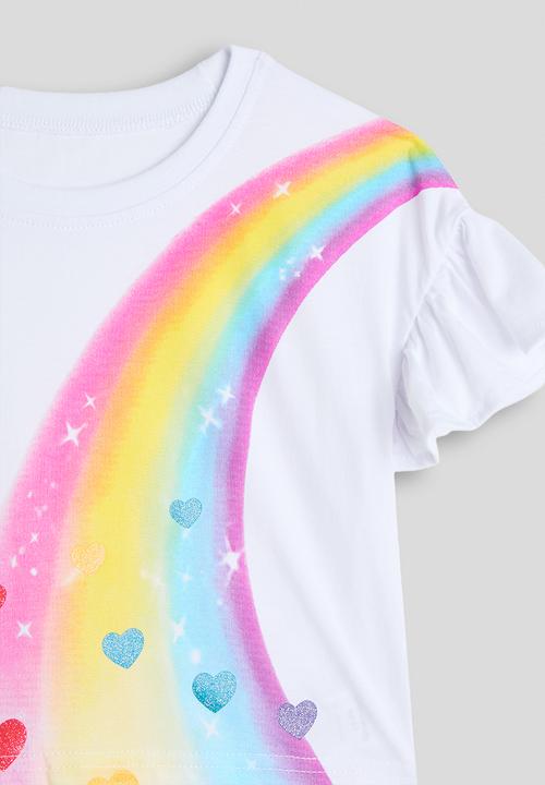 Pop Candy - Rainbow graphic tee with tulle skirt - white/pink