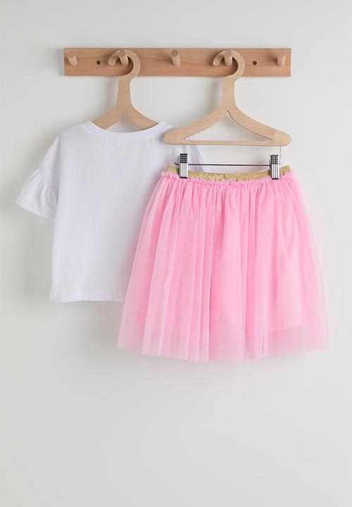 Pop Candy - Rainbow graphic tee with tulle skirt - white/pink