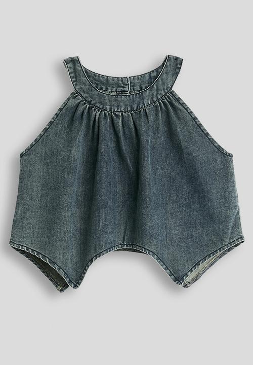 Pop Candy - Handkerchief hem denim top with shorts - washed blue