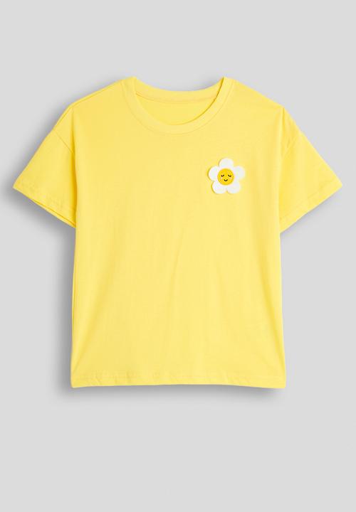Pop Candy - Cartoon daisy applique tee with aop shorts - yellow