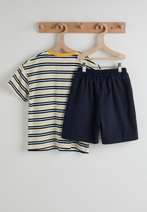 Pop Candy - Striped tee with plain shorts - navy/yellow