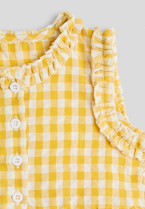 Pop Candy - Gingham ruffled trim blouse and pants - yellow