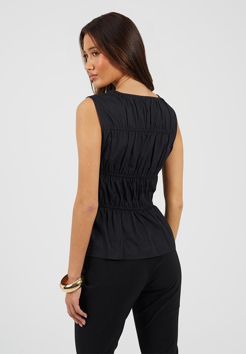 Brave Soul - Ladies Sleeveless Ruched Poplin Top - Black