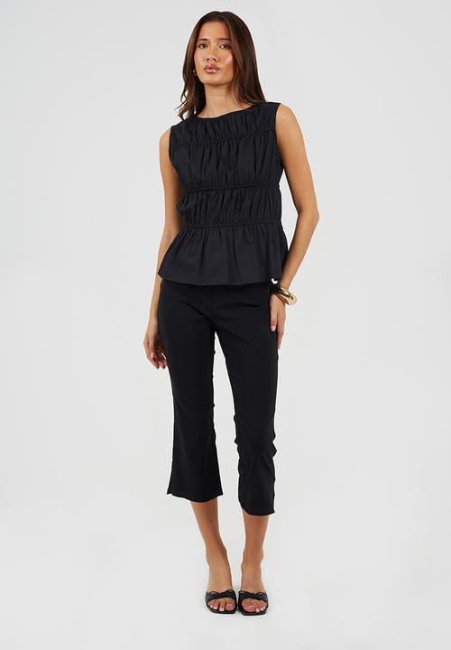 Brave Soul - Ladies Sleeveless Ruched Poplin Top - Black