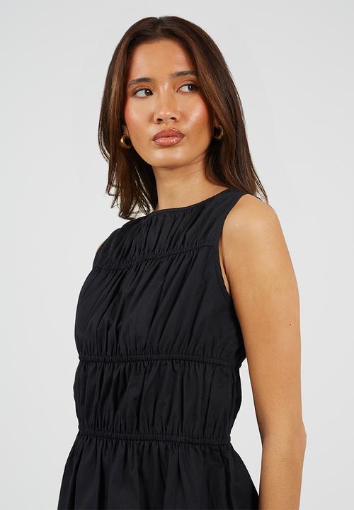 Brave Soul - Ladies Sleeveless Ruched Poplin Top - Black