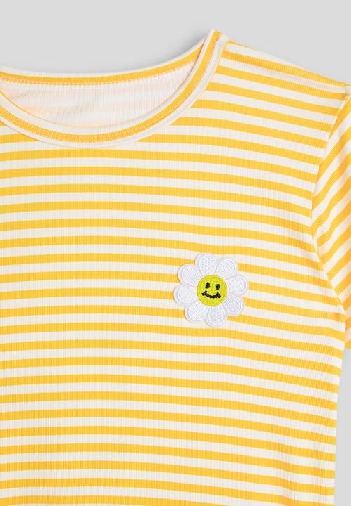Pop Candy - Lettuce hem tee & shorts - yellow stripes