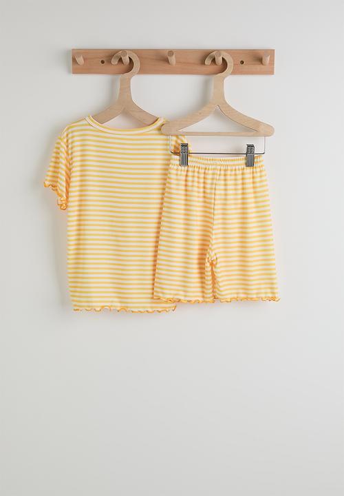 Pop Candy - Lettuce hem tee & shorts - yellow stripes