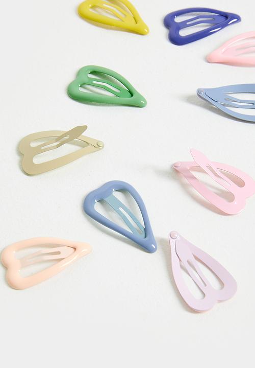 Pop Candy - 10 Piece heart hair clip set - multi