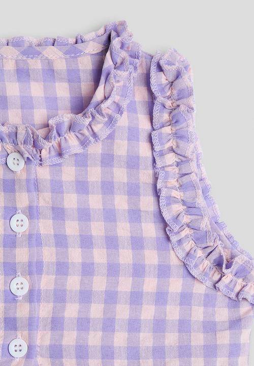 Pop Candy - Gingham ruffled trim blouse and pants - lilac/light pink