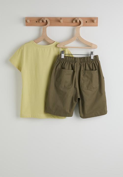 Pop Candy - Bulldozer graphic tee with shorts - bamboo green