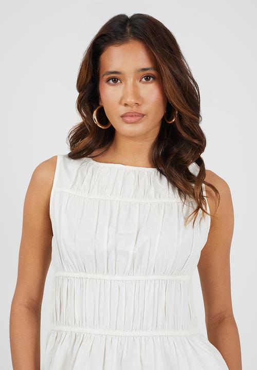 Brave Soul - Ladies Sleeveless Ruched Poplin Top - Off White