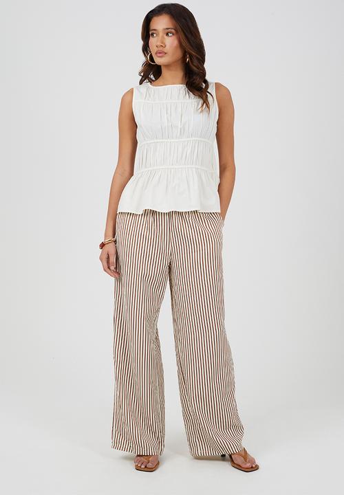 Brave Soul - Ladies Sleeveless Ruched Poplin Top - Off White