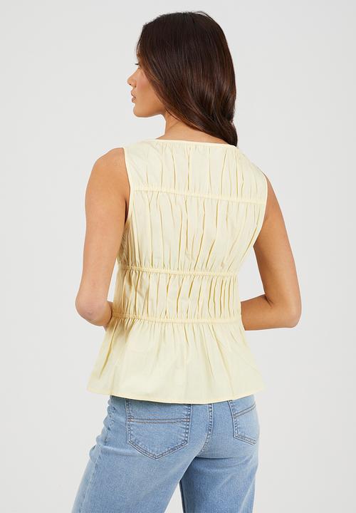 Brave Soul - Ladies Sleeveless Ruched Poplin Top - Yellow