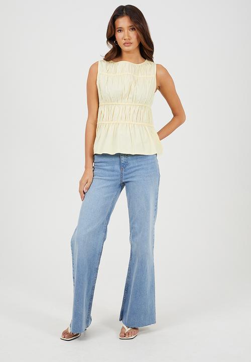 Brave Soul - Ladies Sleeveless Ruched Poplin Top - Yellow