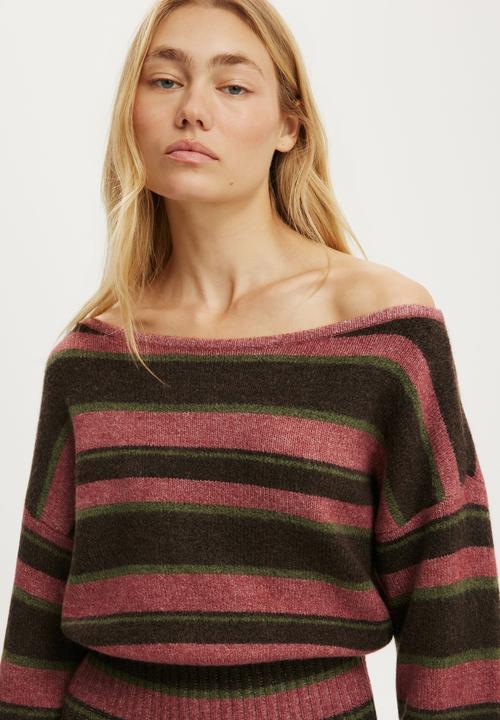 Cotton On - Luxe Slouch Off Shoulder Knit - Multi Stripe