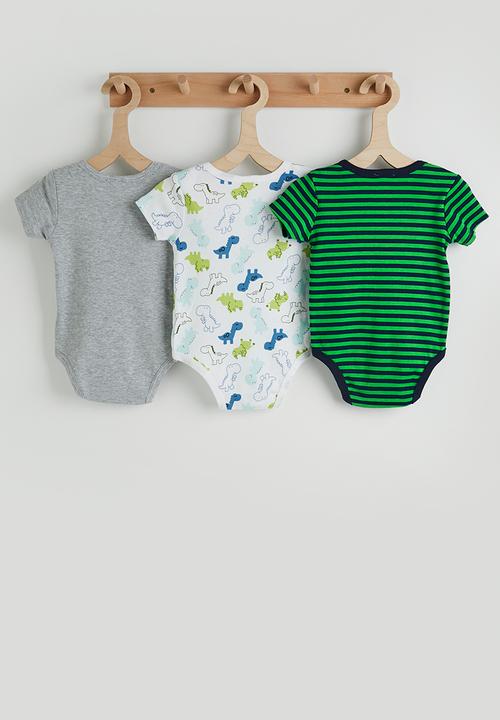 Pop Candy - 3 pack bodysuit - grey/dino aop/green stripes