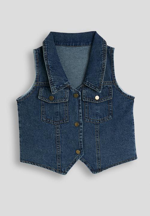 Pop Candy - Denim collared vest with bermuda shorts - dark blue