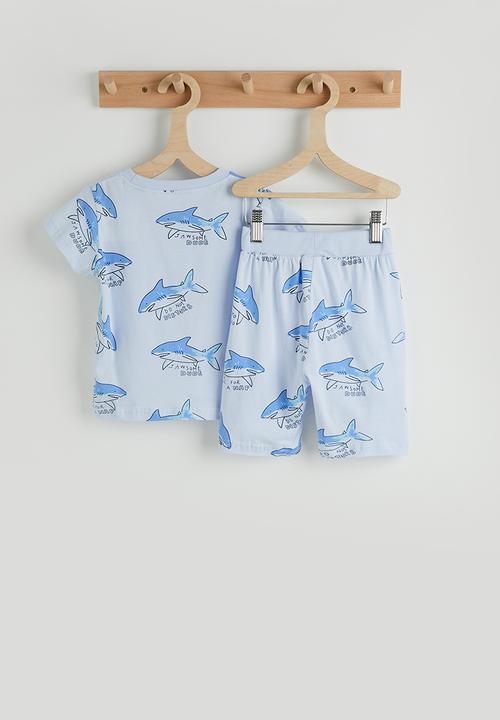 Pop Candy - Shark aop & slogan pj set - light blue