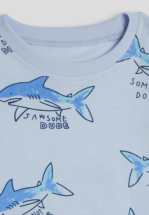 Pop Candy - Shark aop & slogan pj set - light blue