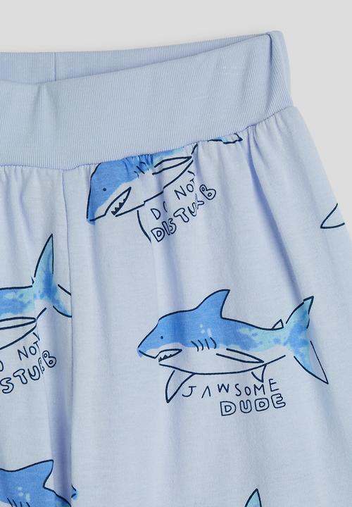 Pop Candy - Shark aop & slogan pj set - light blue