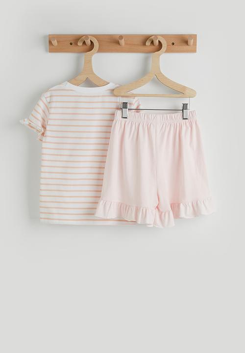 Pop Candy - Rainbow ruffle trim tee with shorts - light pink