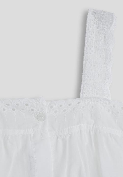 Pop Candy - Anglaise square neck top with denim skort - white/blue