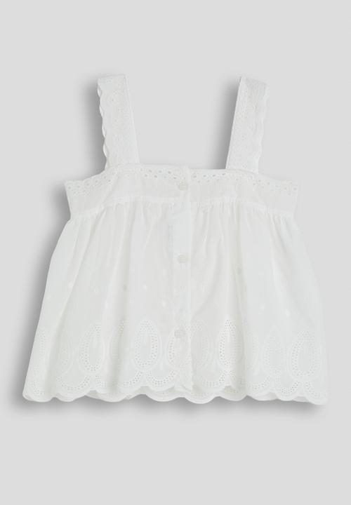 Pop Candy - Anglaise square neck top with denim skort - white/blue