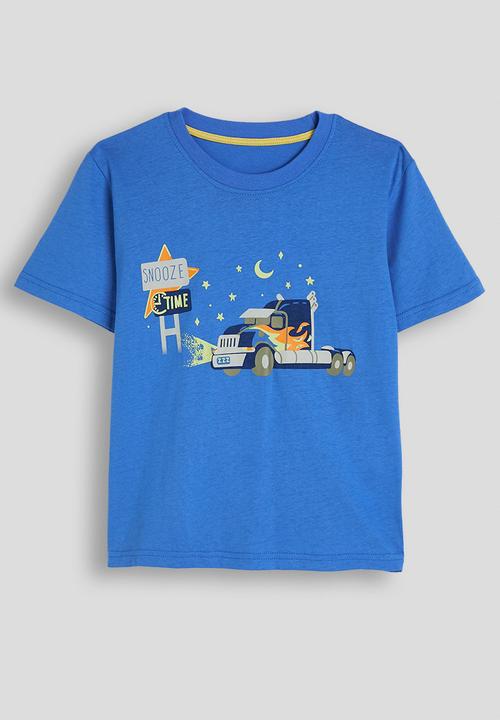 Pop Candy - Truck graphic and slogan tee with striped shorts - blue