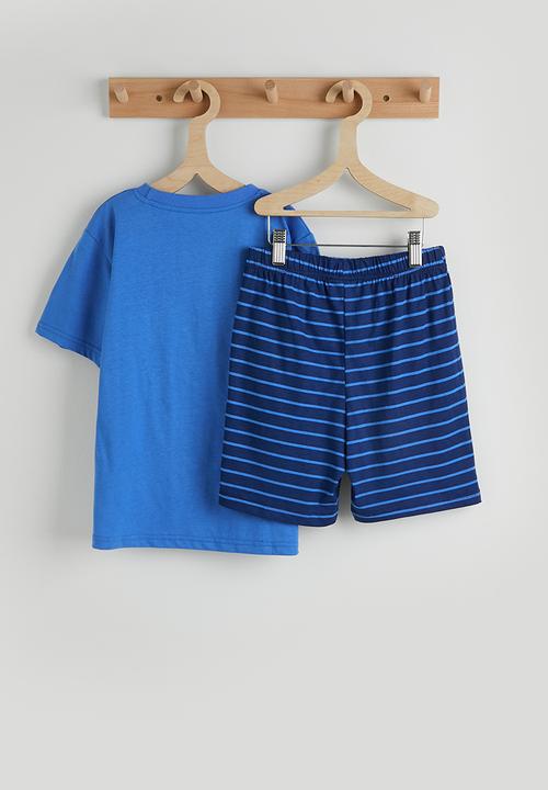 Pop Candy - Truck graphic and slogan tee with striped shorts - blue