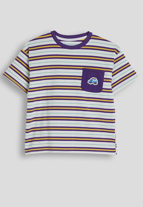Pop Candy - Purple striped tee with shorts - purple stripes/beige