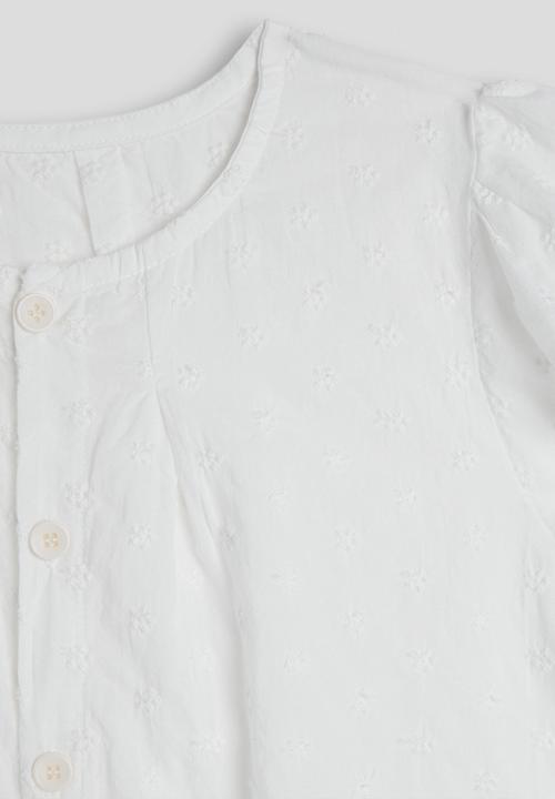 Pop Candy - Anglaise button down blouse with wide leg pants - white